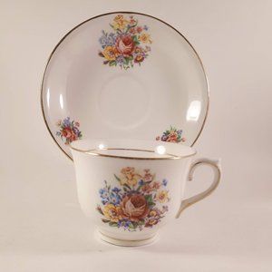 Vintage pretty Vale bone china floral teacup and saucer-England